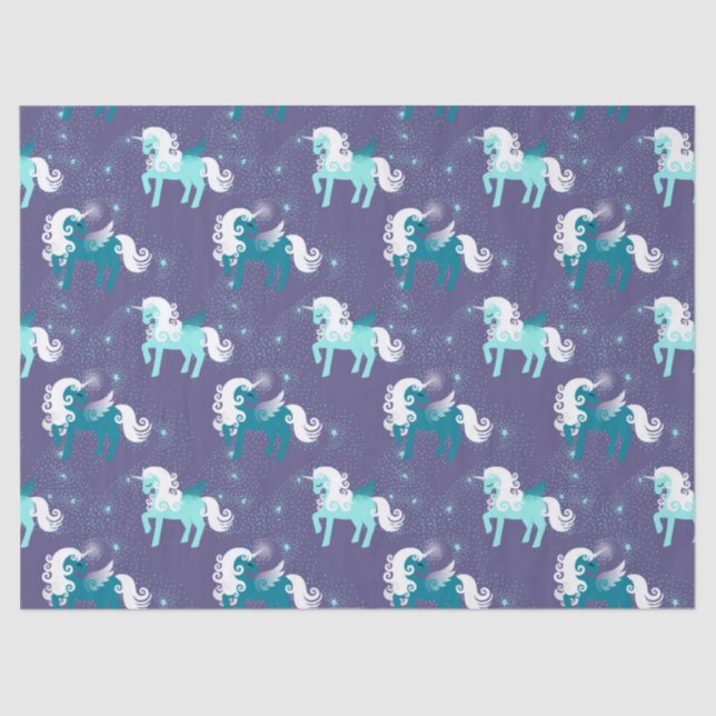 Papel De Seda Unicornios Verde azulados y blancos en deshielo mo (Anverso)