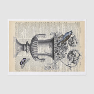 Papel De Seda Urn floral con pájaro y mariposa en la página del