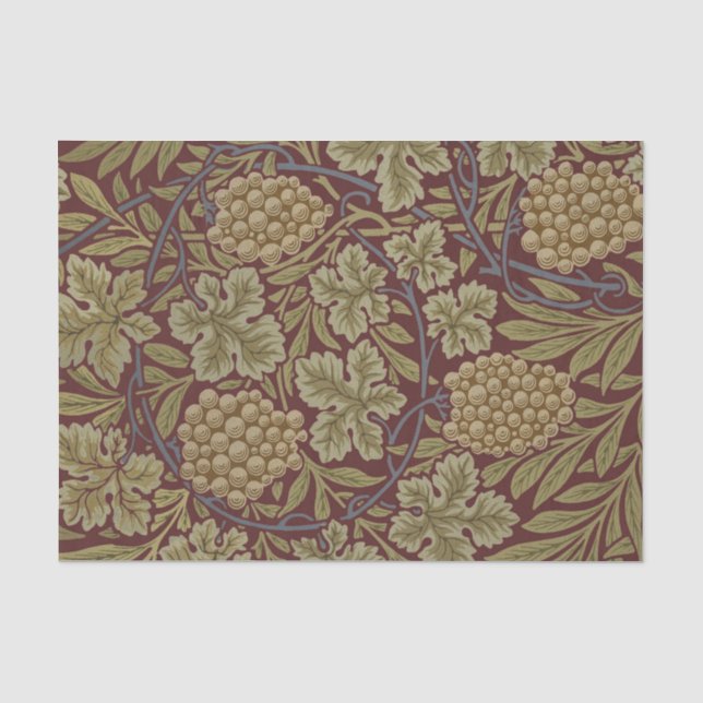 Papel De Seda Uva de Vid de William Morris Arte Rojo Verde (Anverso)