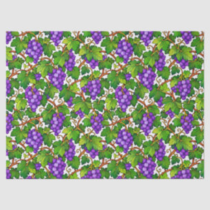 Papel De Seda Uvas Moradas y Hojas Verdes de Viñedo
