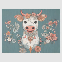 Papel De Seda Vaca caprichosa con flores