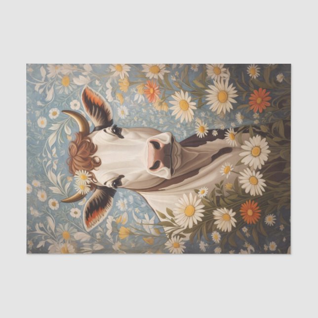 Papel De Seda Vaca Cuta Con Flores De Daisy (Anverso)