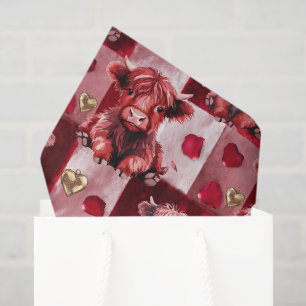 Papel De Seda Vaca de las Tierras Altas Corazón Dorado Rojo Rubí