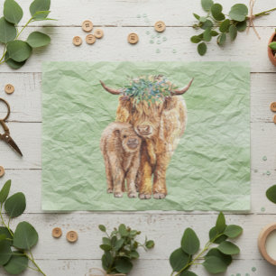 Papel De Seda Vaca de las Tierras Altas de Escocia Mamá Becerro