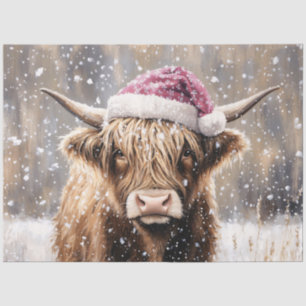 Papel De Seda Vaca de las Tierras Altas en la nieve con sombrero