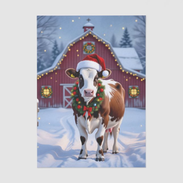 Papel De Seda Vaca festiva en Navidades de Santa Hat (Anverso)