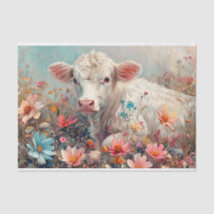 Papel De Seda Vaca Highland Adorable con Cosmos para Decoupage