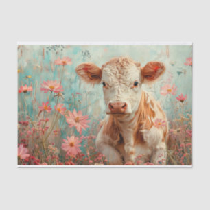 Papel De Seda Vaca Highland Adorable con Flores Silvestres para 