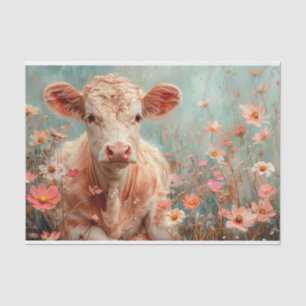Papel De Seda Vaca Highland Adorable con Flores Silvestres para 