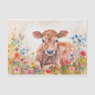 Papel De Seda Vaca Highland Adorable con Flores Silvestres para 