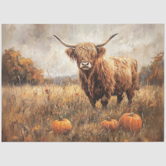 Papel De Seda Vaca Highland con calabazas (Anverso)