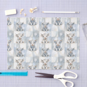 Papel De Seda Vaca Highlandesa Cuadrada Azul Copo de Nieve Frío