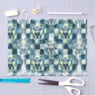 Papel De Seda Vaca Highlandesa Cuadrada Azul Nieve Invierno
