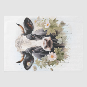 Papel De Seda Vaca lechera floral Holstein Friesian Watercolor