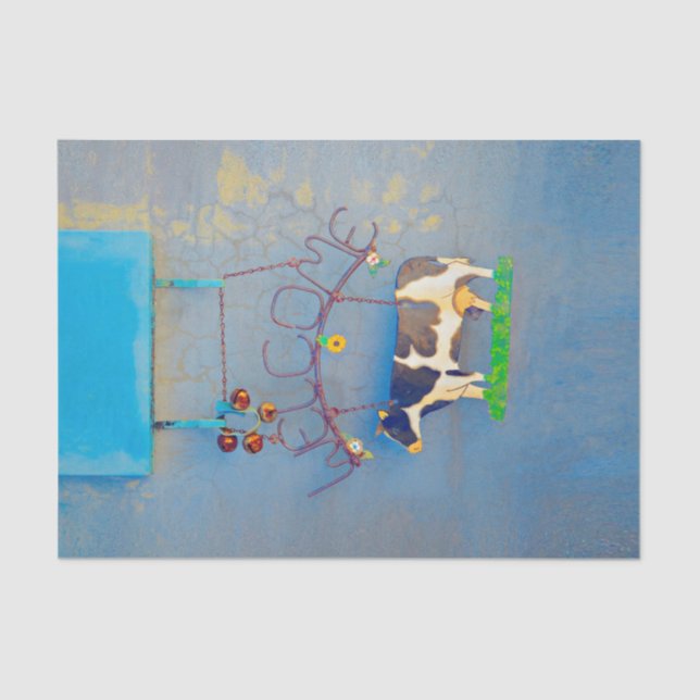 Papel De Seda Vaca Rústica País Azul Campo Occidental Decoración (Anverso)