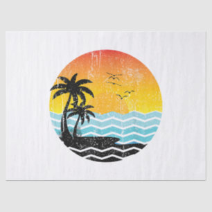 Papel De Seda Vacaciones de Verano Palmeras Atardecer Retro Trop