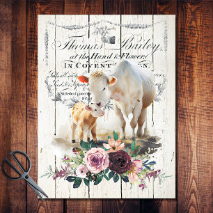 Papel De Seda Vacas Charolaises Florales País Francés