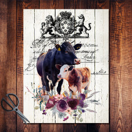 Papel De Seda Vacas de Angus florales del país francés