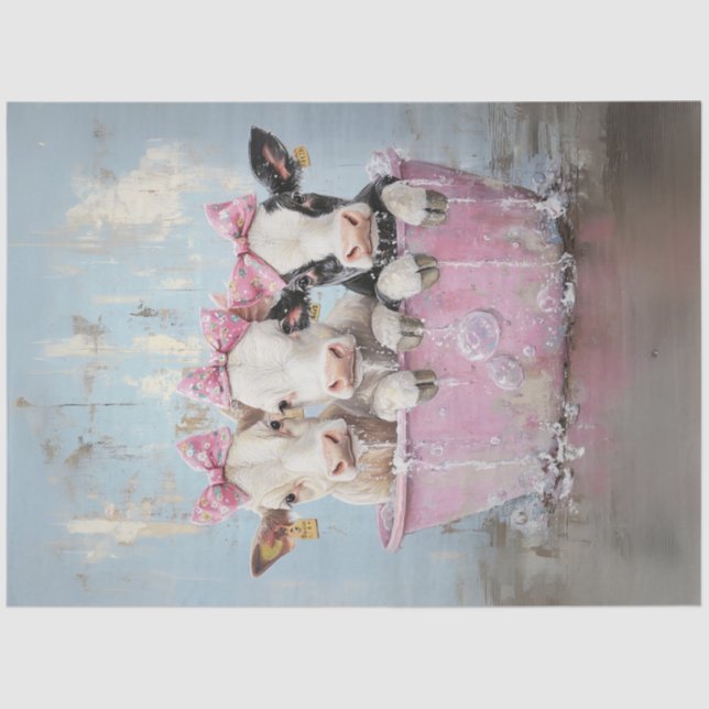 Papel De Seda Vacas deshielo de Jersey en una bañera de burbujas (Anverso)