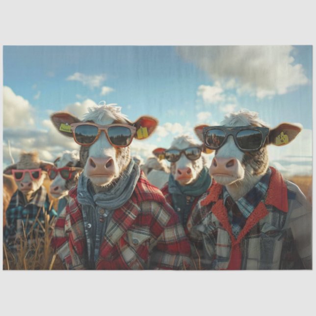 Papel De Seda Vacas humorísticas desfiguradas vestidas con ropa  (Anverso)