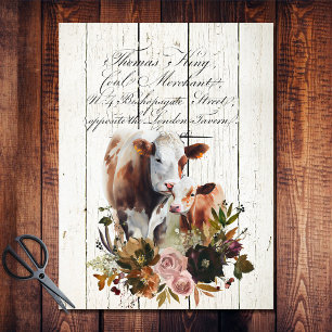 Papel De Seda Vacas Simmentales Florales de la granja