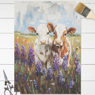 Papel De Seda Vacas Terneros Flores De Lupine Pintando Desnudos