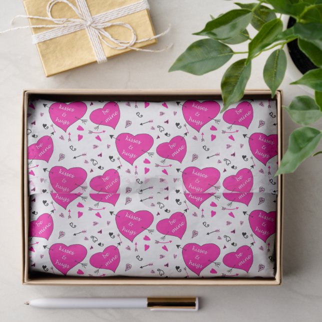 Papel De Seda Valentine Hearts and Arrows Pink Pattern (Regalo )