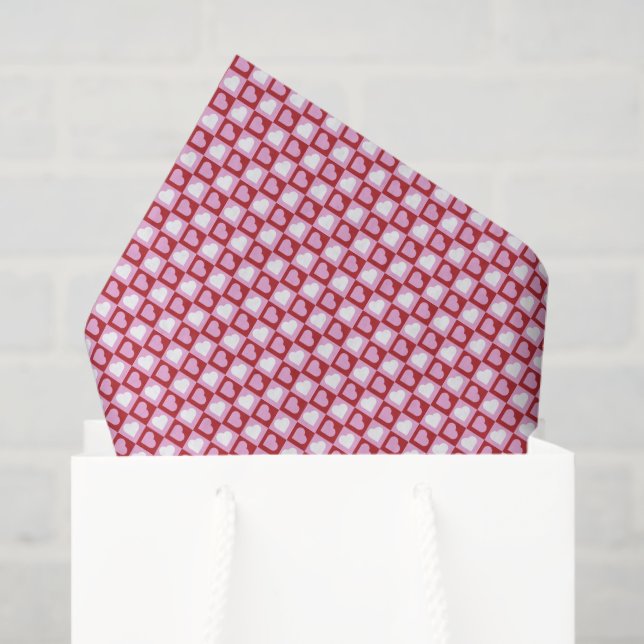Papel De Seda Valentine’s Day Red Pink Hearts Stripes Pattern  (Bolsa de regalo)