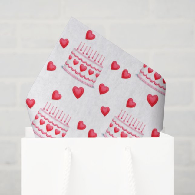 Papel De Seda Valentine's Day Birthday Cake Pattern (Bolsa de regalo)