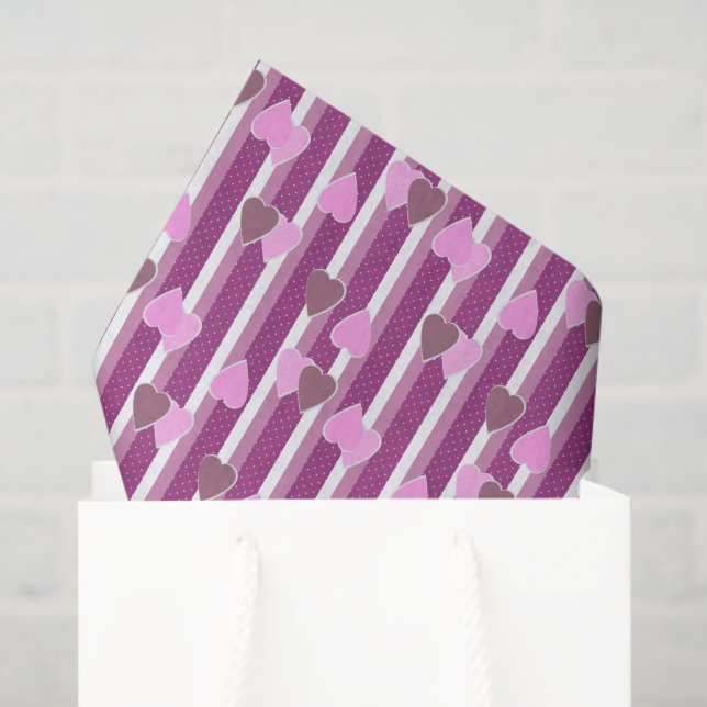 Papel De Seda Valentine's Day hearts on striped background  (Bolsa de regalo)