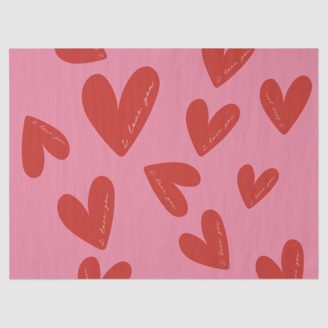 Papel De Seda Valentine's Day Modern Red & Pink Hearts Script (Anverso)