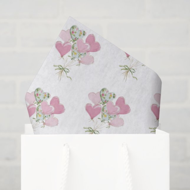 Papel De Seda Valentine's Heart Pink and Green Heart Balloons (Bolsa de regalo)