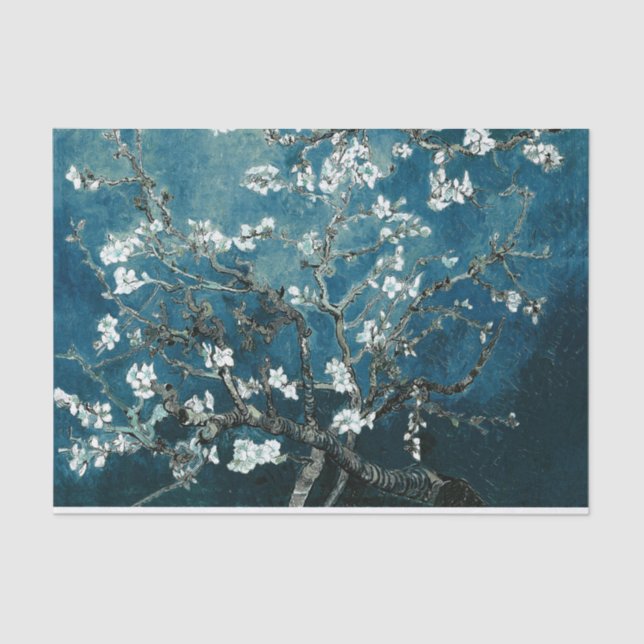 Papel De Seda Van Gogh Almond Blossoms Oscuro Verde azulado (Anverso)