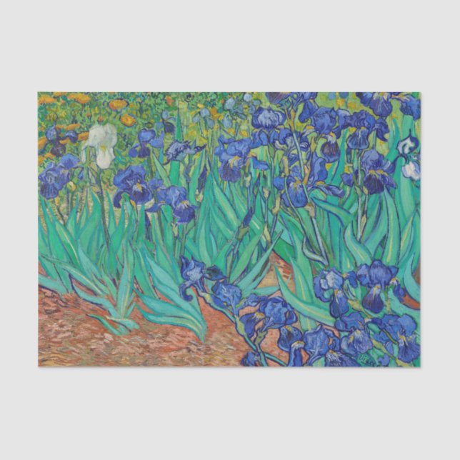 Papel De Seda Van Gogh Irises. Impresionismo floral vintage azul (Anverso)