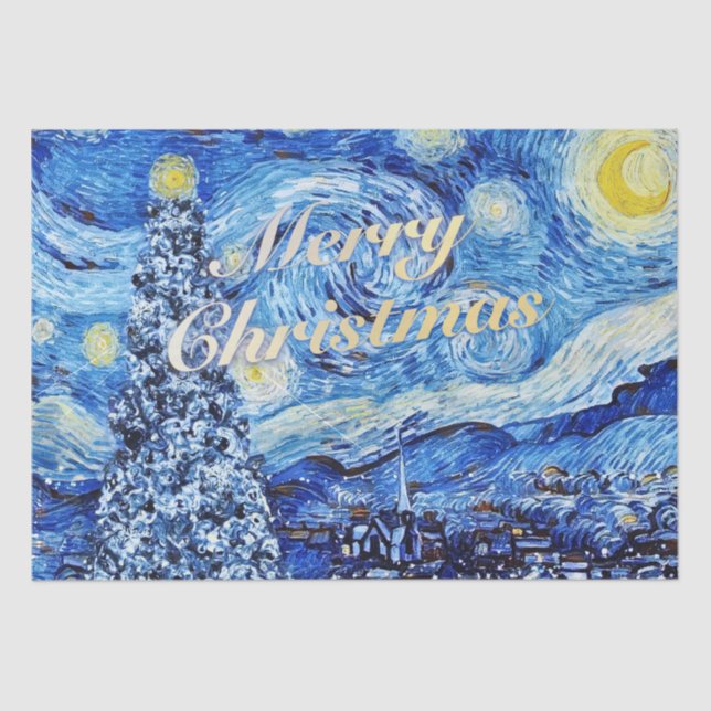 Papel De Seda Van Gogh - Noche estrellada Feliz Navidad  (Anverso)