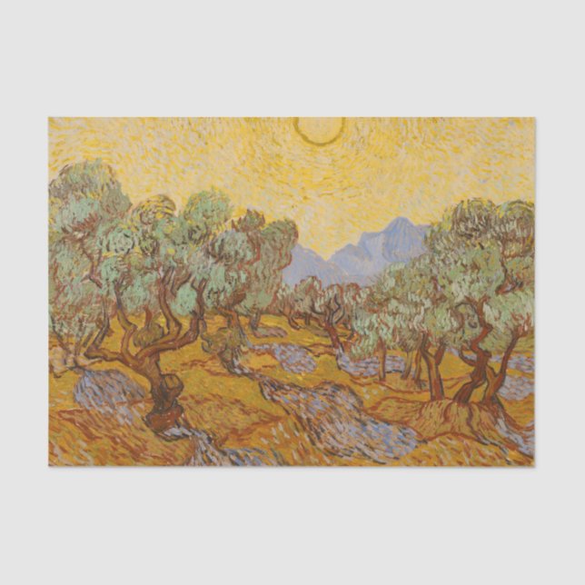 Papel De Seda Van Gogh Olive Trees cielo amarillo (Anverso)