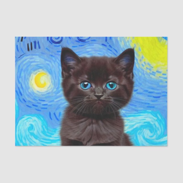 Papel De Seda Van Gogh Starry Night Black Cat (Anverso)