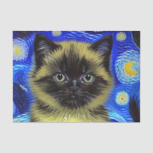 Papel De Seda Van Gogh Starry Night Siamese Cat