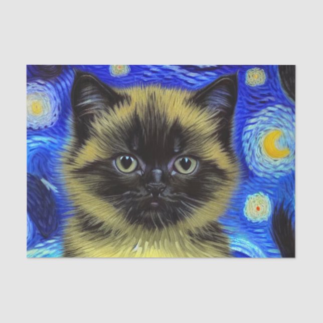 Papel De Seda Van Gogh Starry Night Siamese Cat (Anverso)