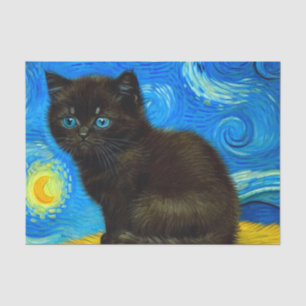 Papel De Seda Van Gogh Style Starry Night Cat