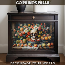 Papel De Seda Vanitas con frutas, flores y cráneo -