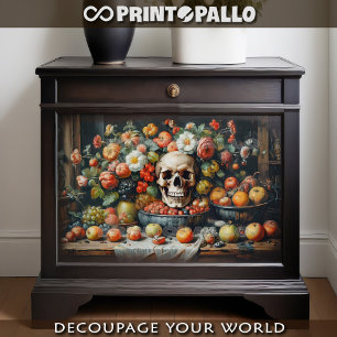 Papel De Seda Vanitas con frutas, flores y cráneo -