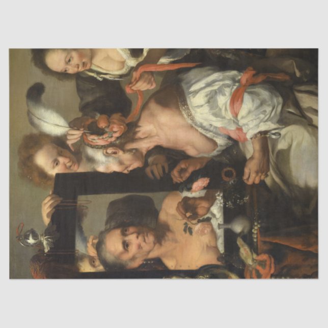 Papel De Seda Vanitas, la vieja coqueta de Bernardo Strozzi (Anverso)