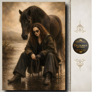 Papel De Seda Vaqueira con retrato occidental de caballo negro D