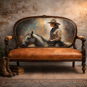 Papel De Seda Vaquera montando caballo blanco puesta de sol deco