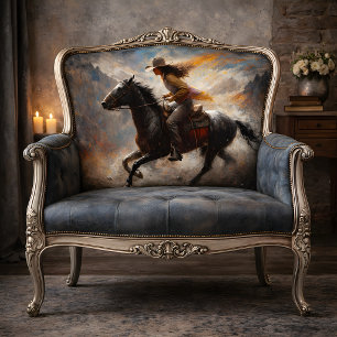 Papel De Seda Vaquera montando caballo negro Decoupage del cañón