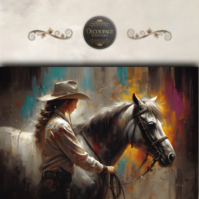 Papel De Seda Vaquera Rústica con Decoupage de Caballo Blanco (Rustic Cowgirl With White Horse Decoupage Tissue Paper)