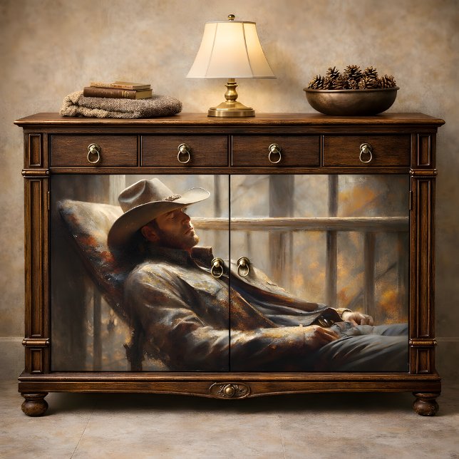 Papel De Seda Vaquero del Oeste descansando en decoupage rústico (Western Cowboy Resting in Rustic Autumn Decoupage Tissue Paper Mockup)