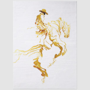 Papel De Seda Vaquero Dorado en Caballo Alzado 