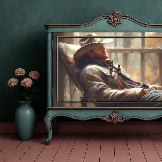 Papel De Seda Vaquero occidental descansando en ruidosa desunión (Western Cowboy Resting in Rustic Autumn Decoupage Tissue Paper)